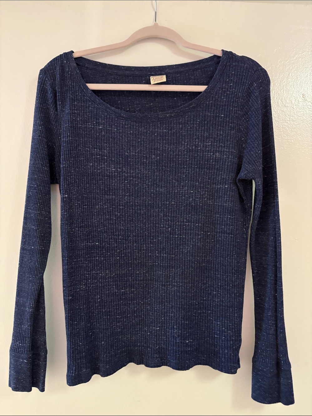 Women's Navy Ribbed Long-Sleeve Top